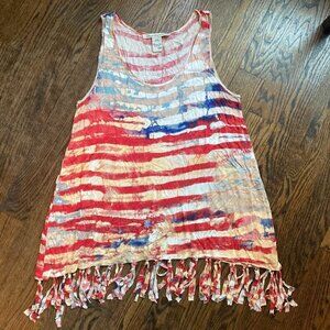 AMERICAN RAG BY CIA tank top with FRINGE/ SIZE OX